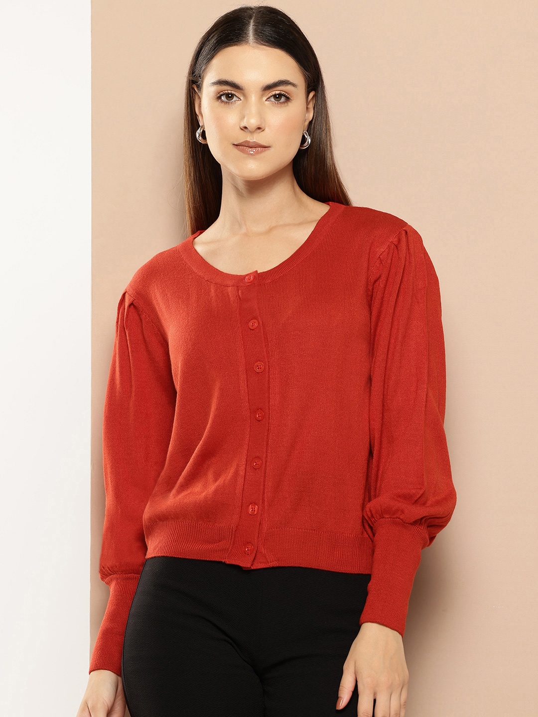 

her by invictus Open-Front Acrylic Cardigan, Red