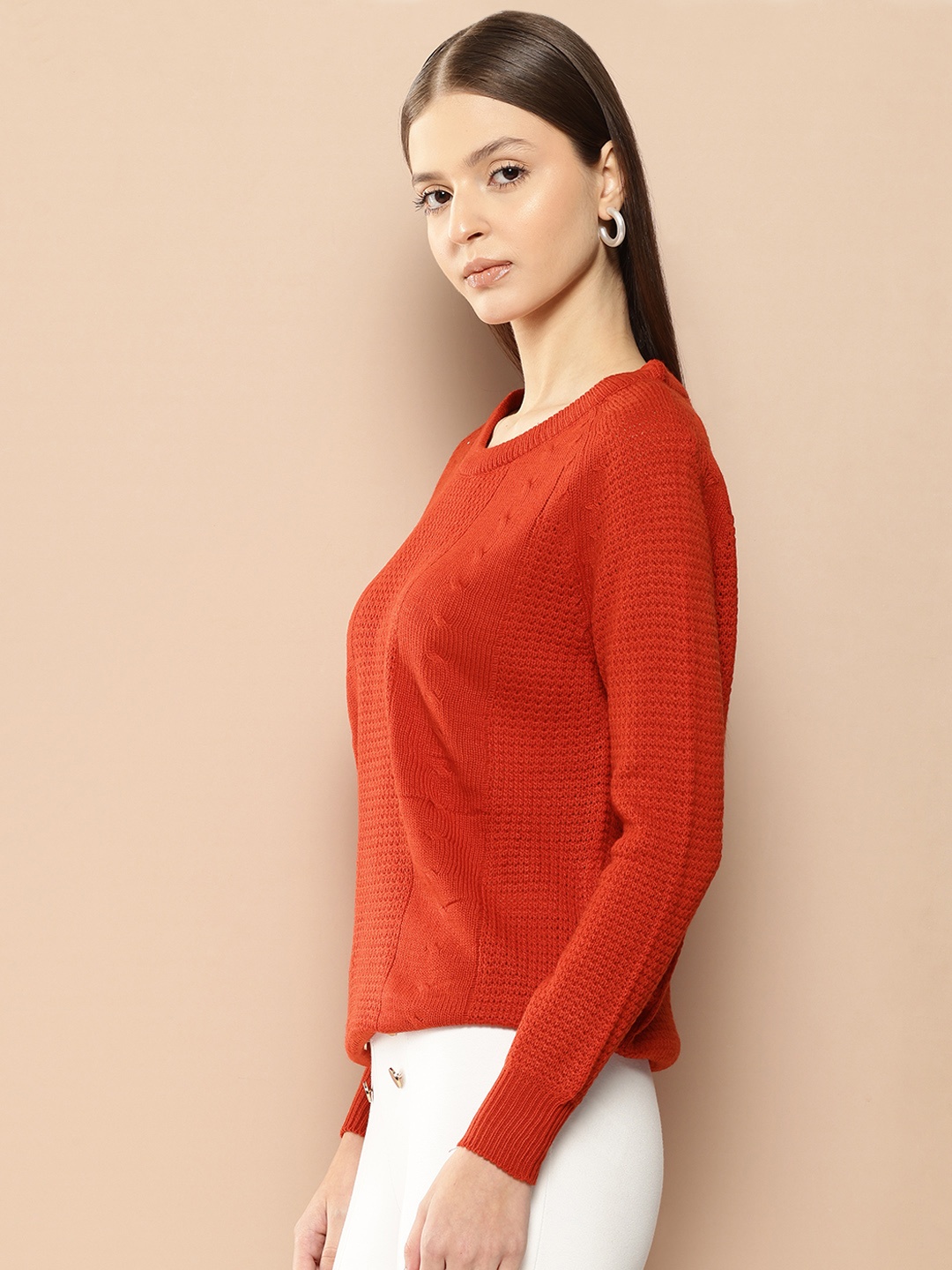 

her by invictus Women Cable Knit Acrylic Pullover, Red