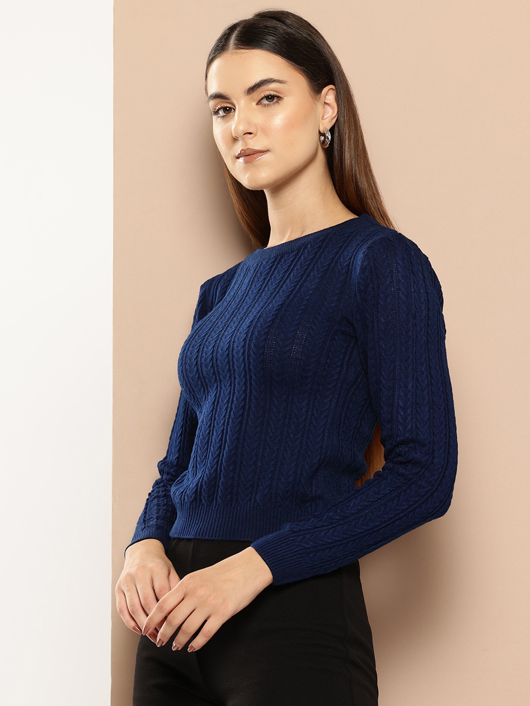 

her by invictus Cable Knit Pure Acrylic Pullover, Navy blue