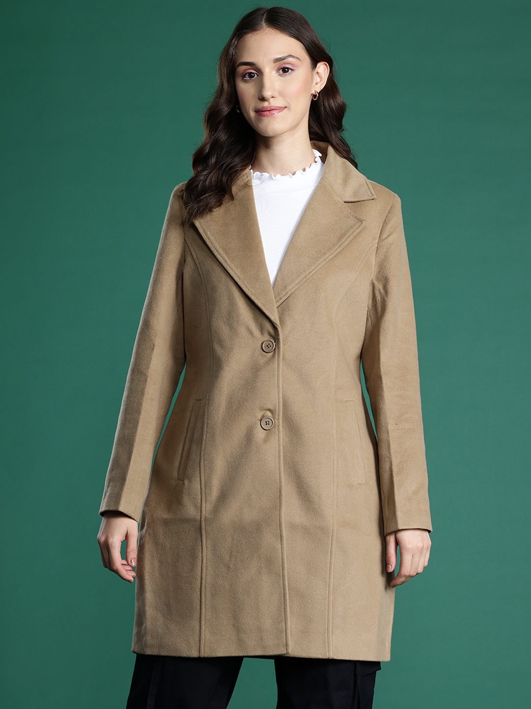 

DressBerry Single-Breasted Longline Overcoat, Brown