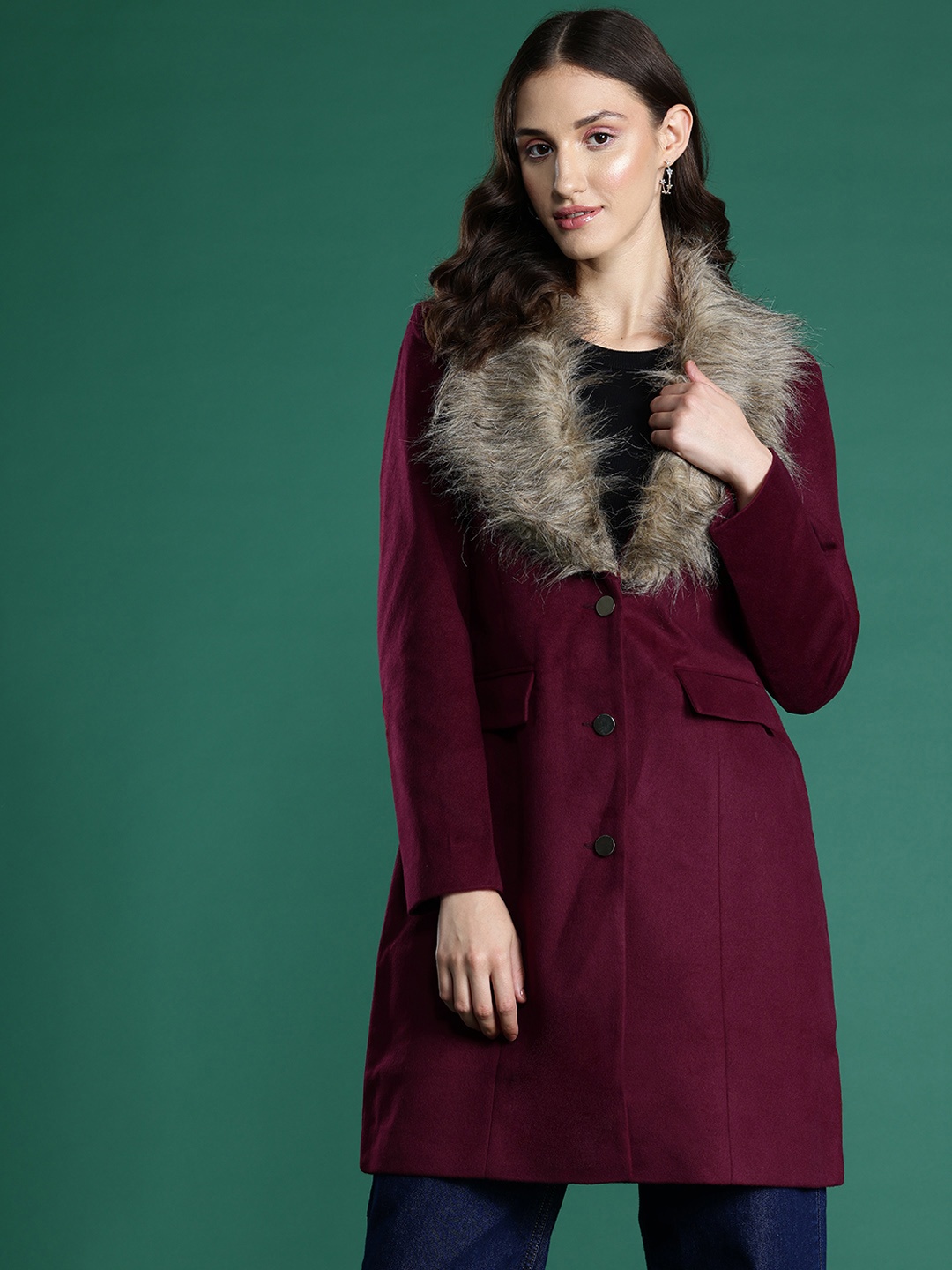 

DressBerry Regular Fit Longline Parka Coat, Maroon