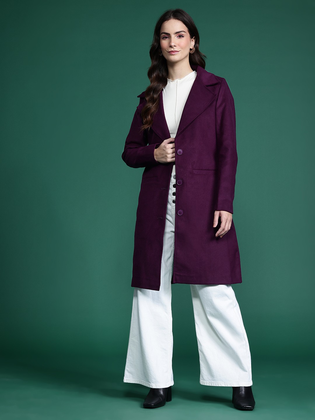 

DressBerry Single-Breasted Longline Overcoat, Burgundy