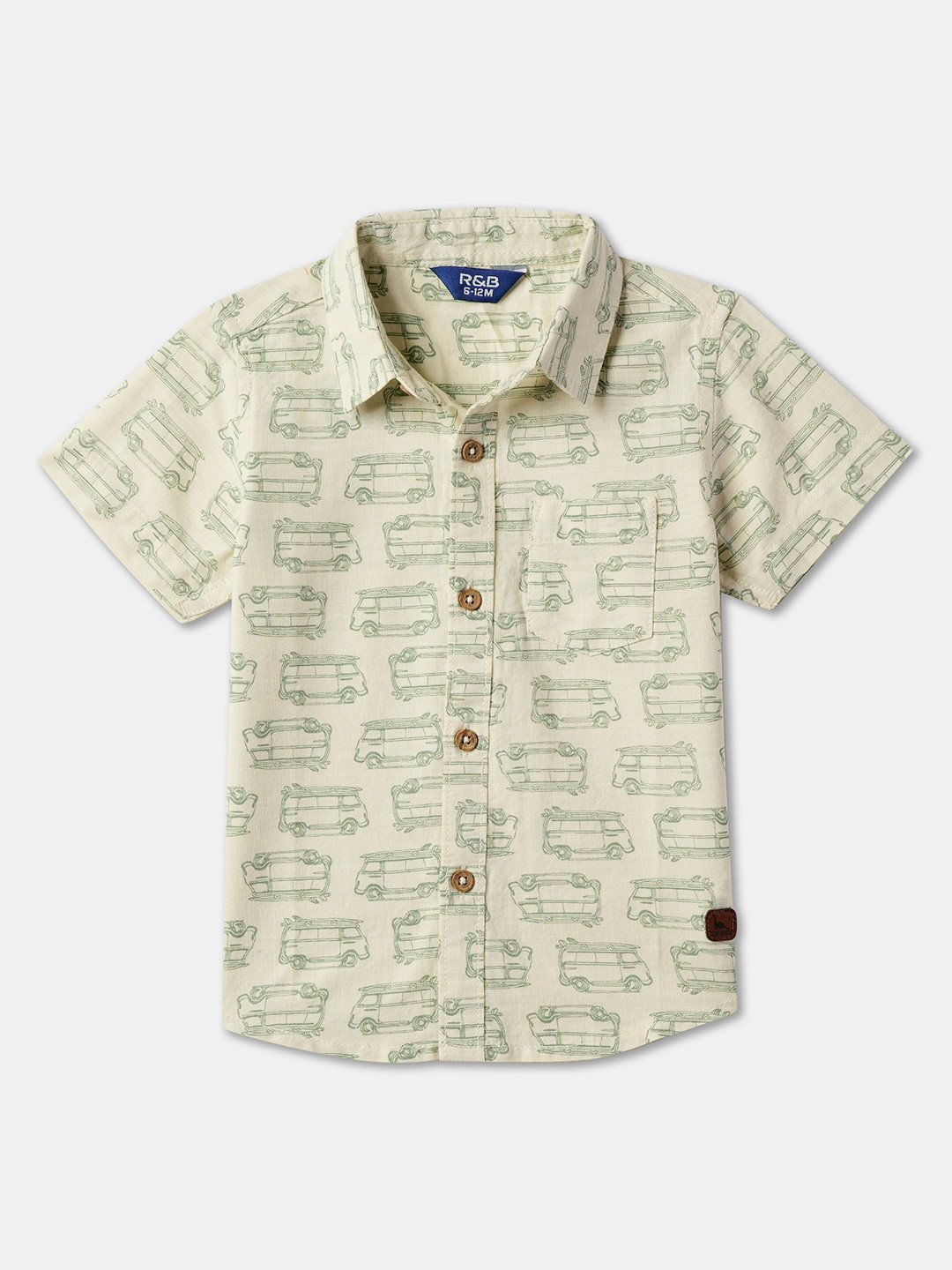 

R&B Boys Spread Collar Short Sleeves Conversational Print Regular Fit Cotton Casual Shirt, Beige