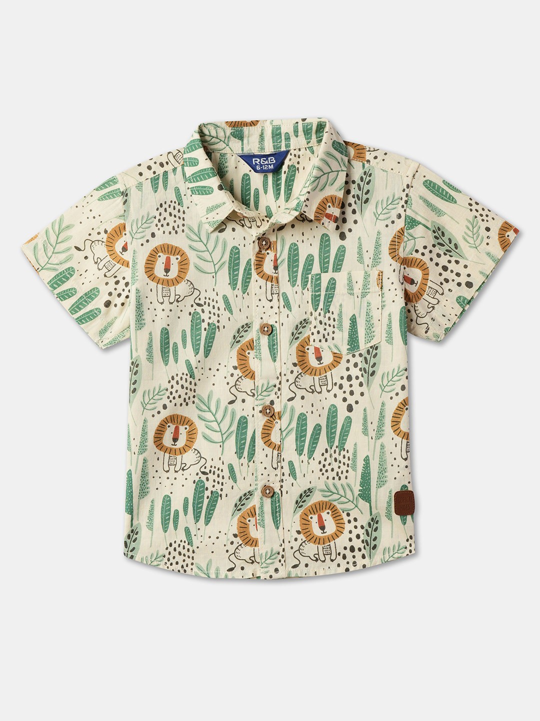 

R&B Boys Spread Collar Short Sleeves Conversational Print Regular Fit Cotton Casual Shirt, Beige