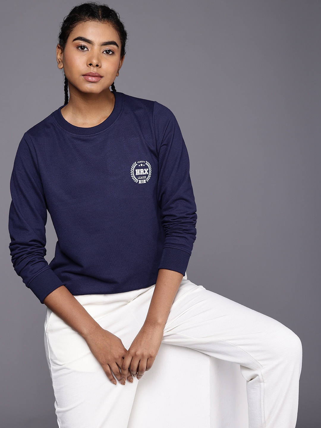 

HRX by Hrithik Roshan Round Neck Knitted Sweatshirt, Navy blue