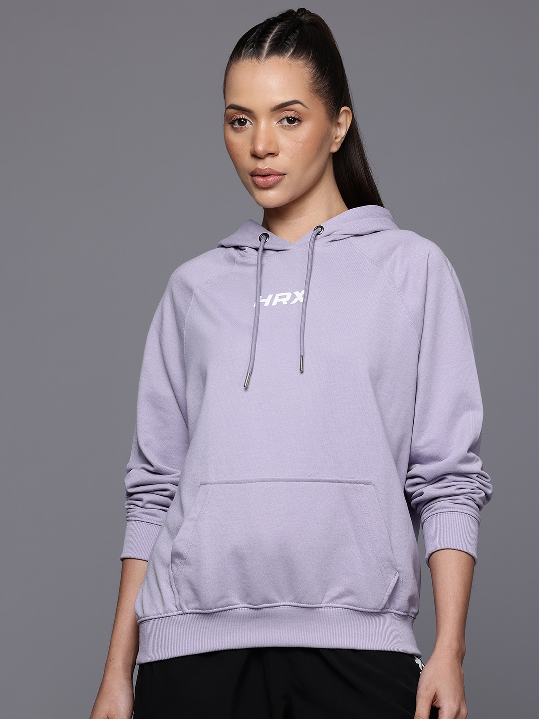 

HRX by Hrithik Roshan Brand Logo Printed Hooded Sweatshirt, Lavender