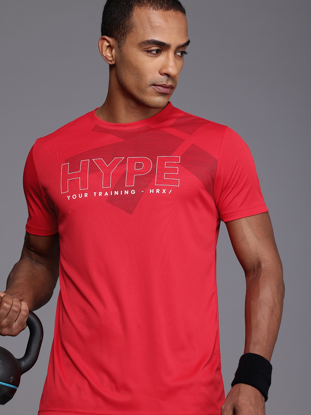 

HRX by Hrithik Roshan Brand Logo Printed Rapid-Dry Antimicrobial Finish Training T-shirt, Red