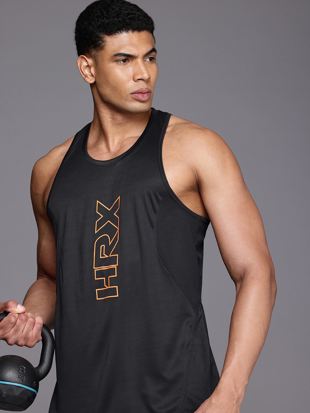 

HRX by Hrithik Roshan Brand Logo Printed Rapid Dry & Antimicrobial Finish Training T-shirt, Black
