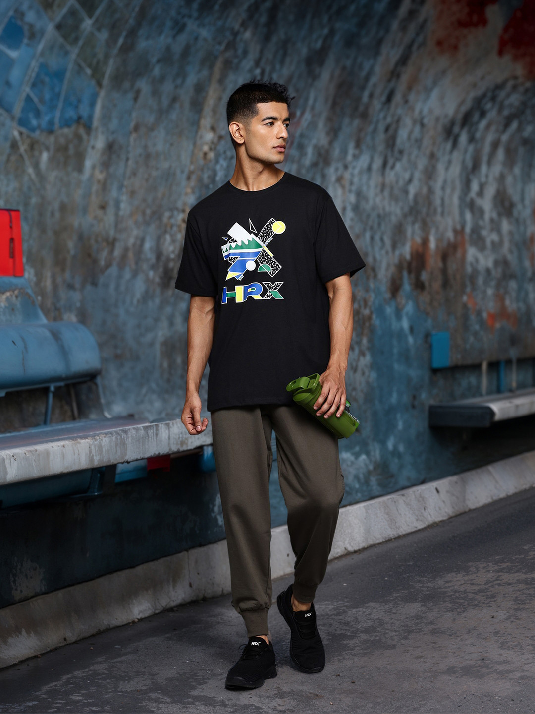 

HRX by Hrithik Roshan Brand Logo Printed Relaxed Fit T-shirt, Black