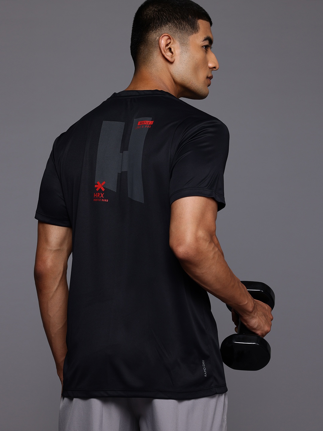 

HRX by Hrithik Roshan Brand Logo Printed Training T-shirt, Black