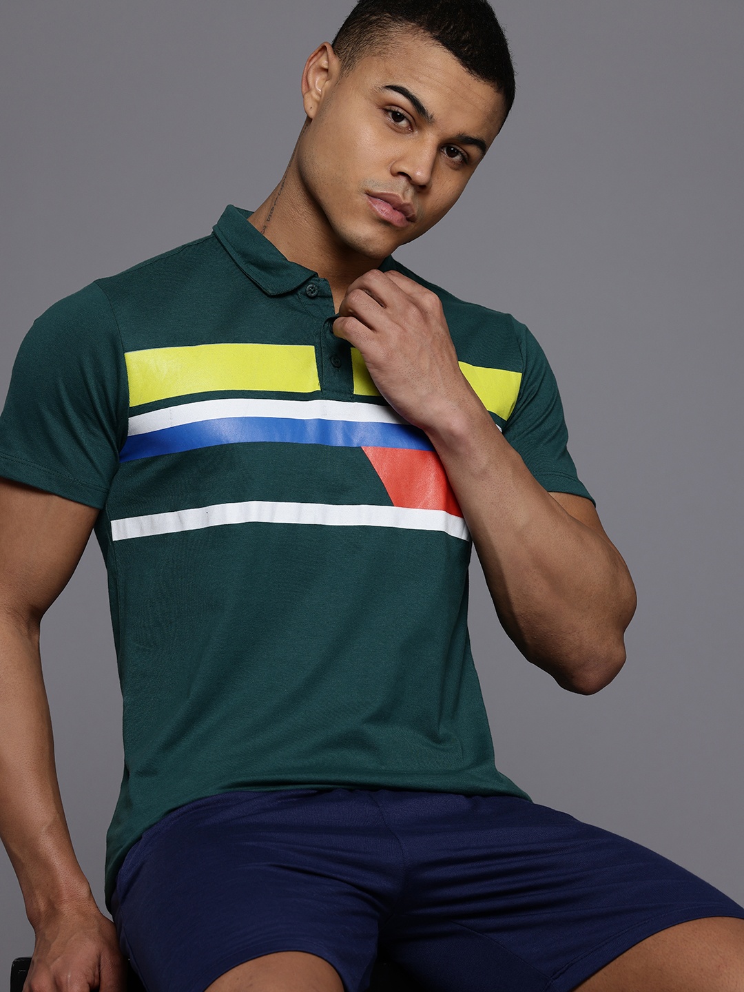 

HRX by Hrithik Roshan Striped Polo Collar T-shirt, Green