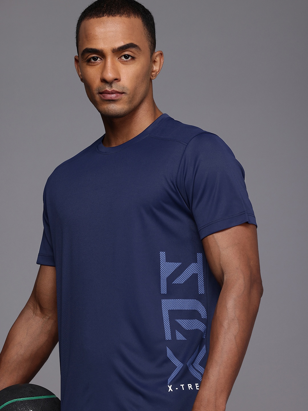 

HRX by Hrithik Roshan Rapid Dry Antimicrobial Finish Brand Logo Placement Print T-shirt, Navy blue