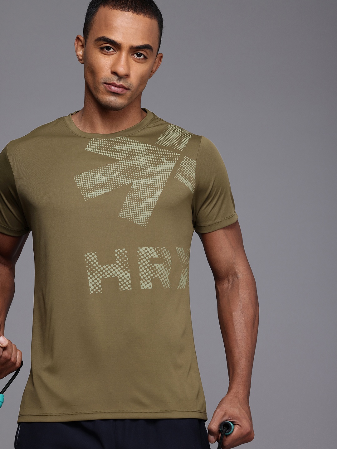 

HRX by Hrithik Roshan Rapid Dry Antimicrobial Finish Brand Logo Placement Print T-shirt, Olive