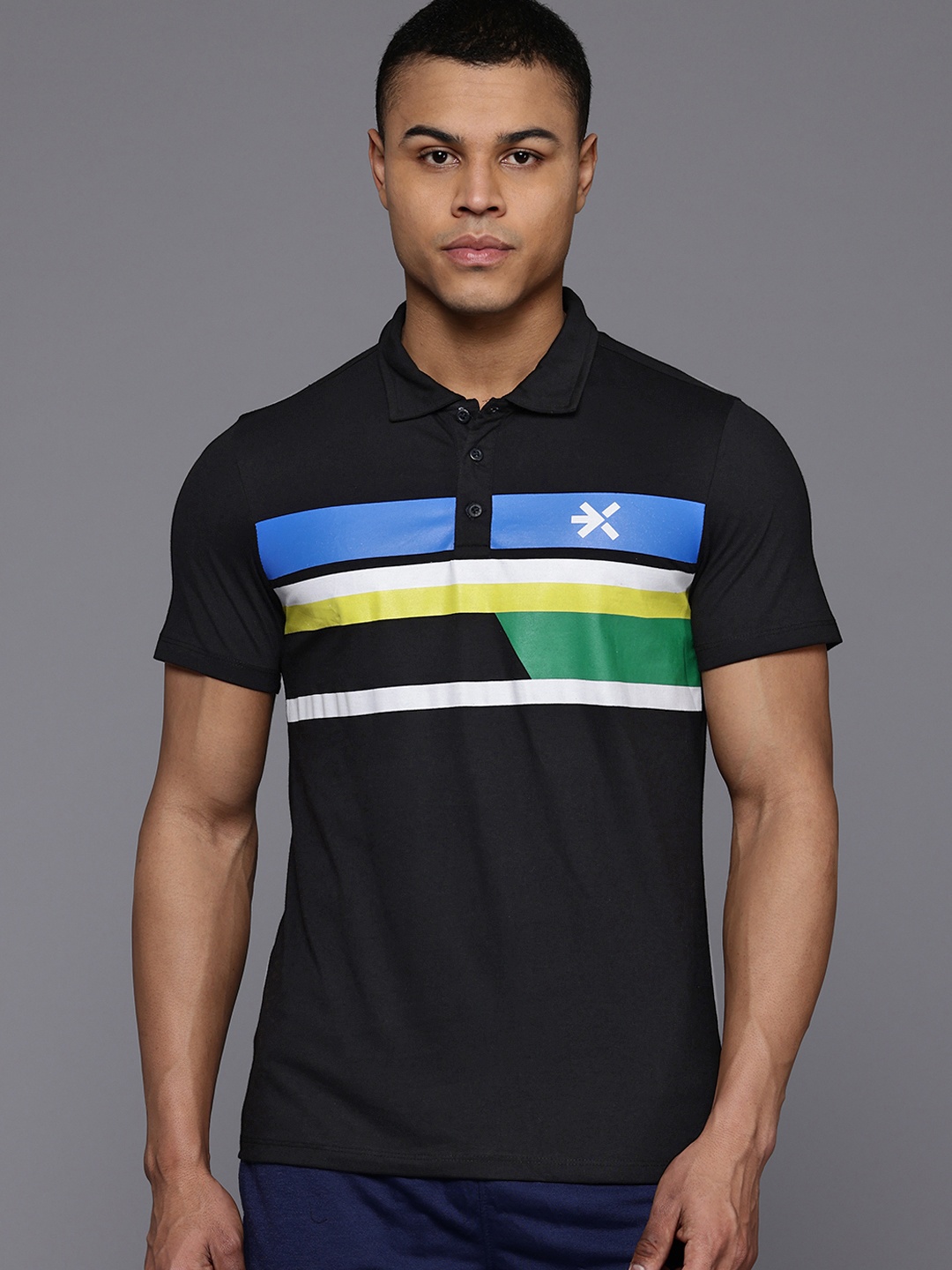 

HRX by Hrithik Roshan Striped Polo Collar T-shirt, Black