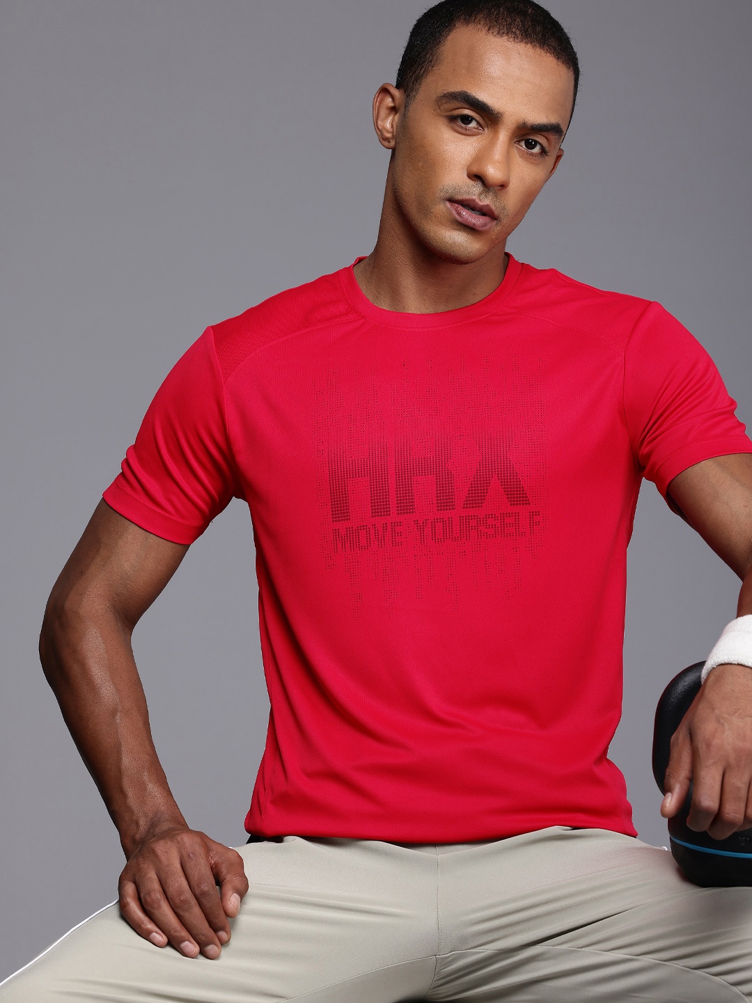 

HRX by Hrithik Roshan Typography Printed Rapid-Dry Antimicrobial Finish Training T-shirt, Red