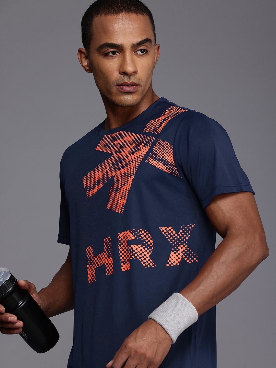 

HRX by Hrithik Roshan Brand Logo Printed T-shirt, Navy blue