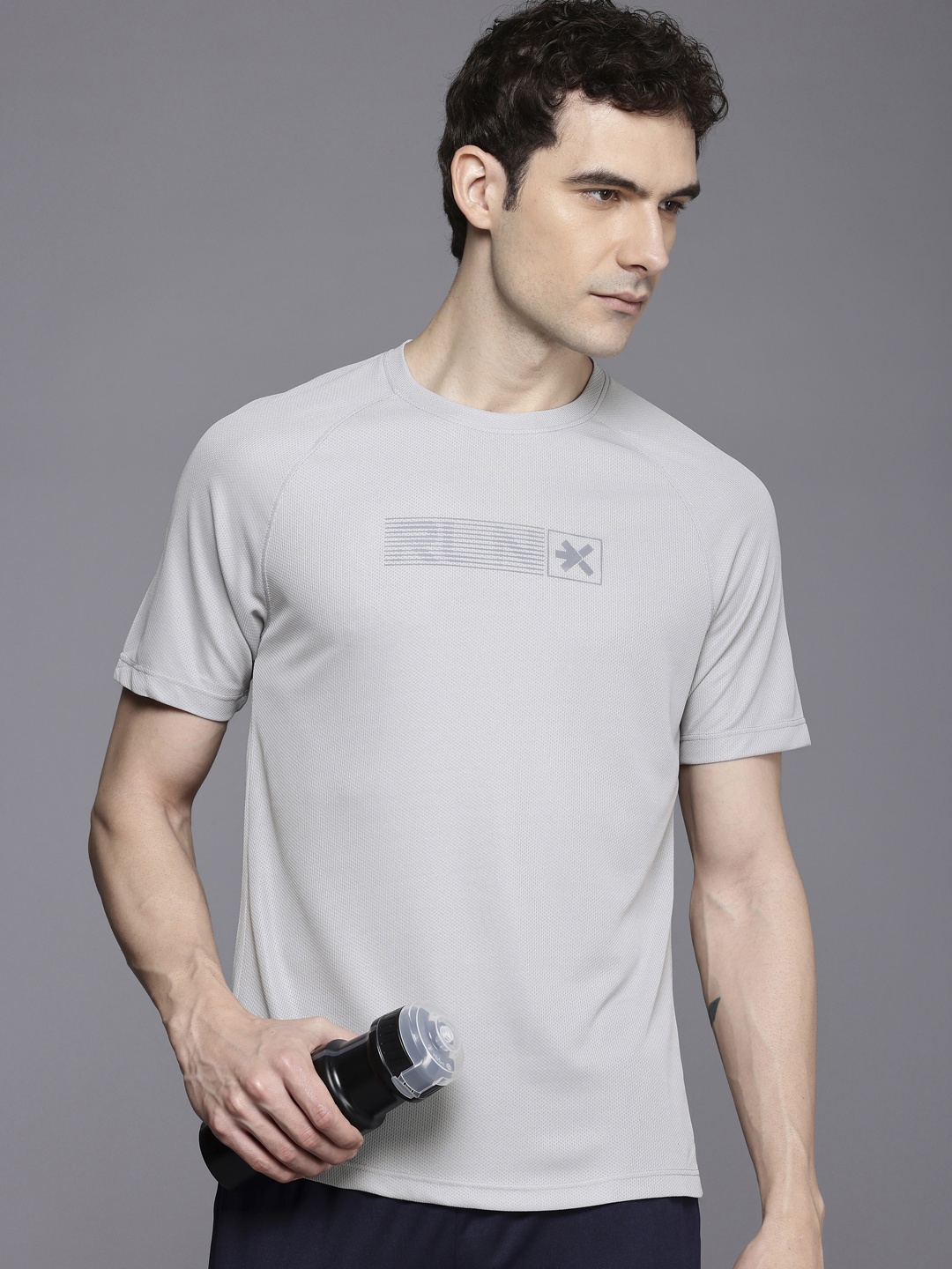 

HRX by Hrithik Roshan Self Design Rapid-Dry Antimicrobial Running Sports T-shirt, Grey