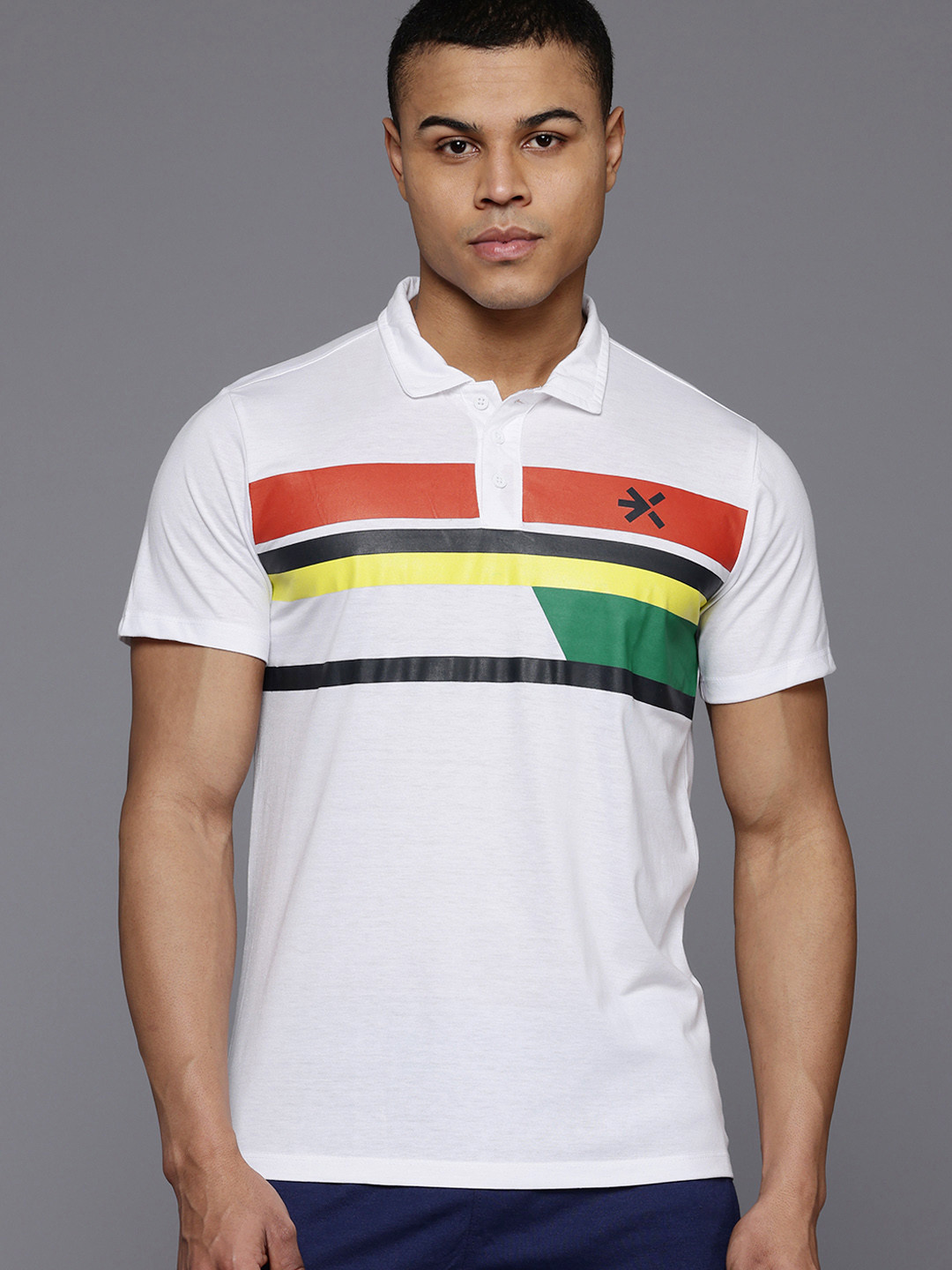 

HRX by Hrithik Roshan Striped Polo Collar T-shirt, White