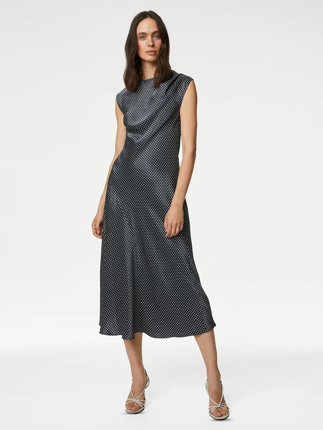 

Marks & Spencer Polka Dot Printed A-Line Midi Dress, Navy blue