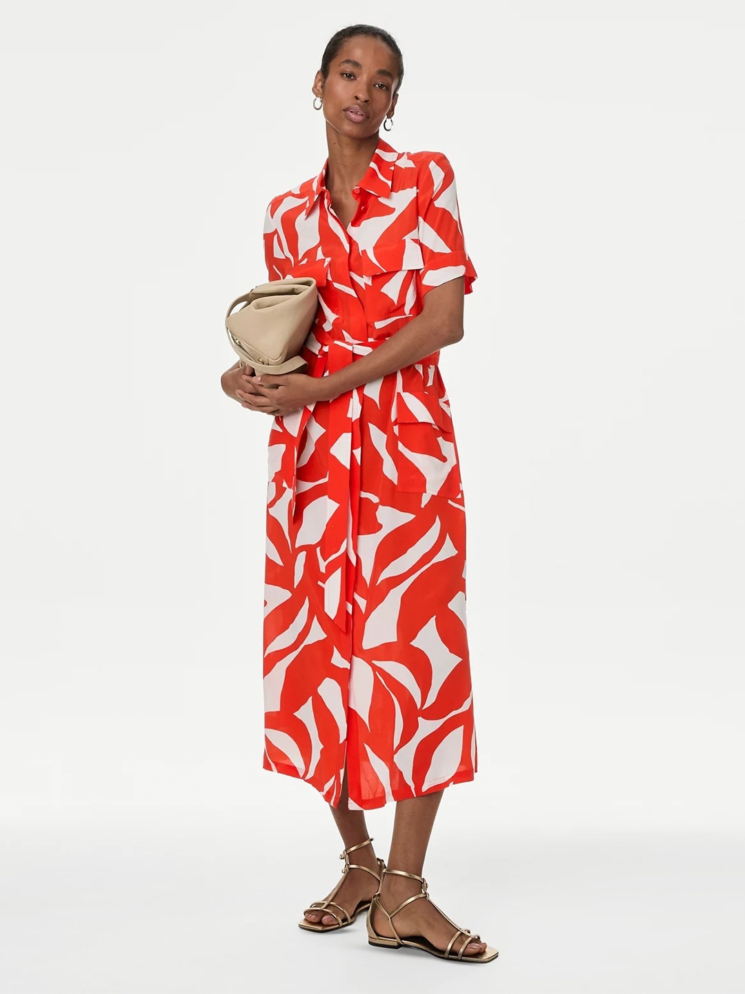 

Marks & Spencer Abstract Printed Shirt Midi Dress, Orange