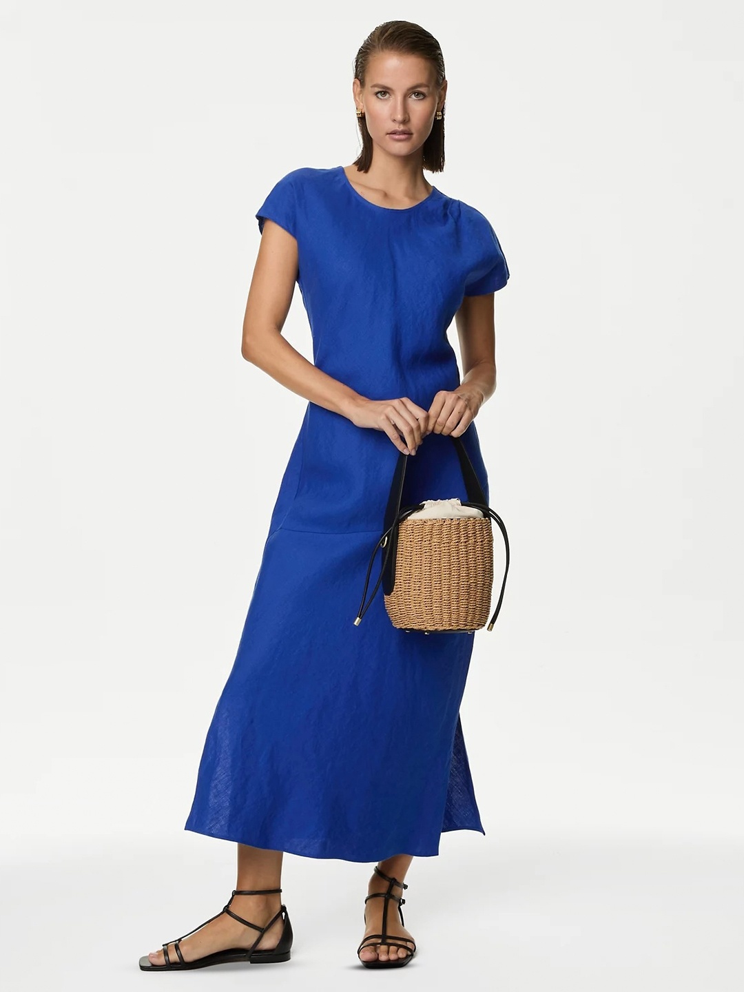 

Marks & Spencer Round Neck Linen A-Line Maxi Dress, Blue