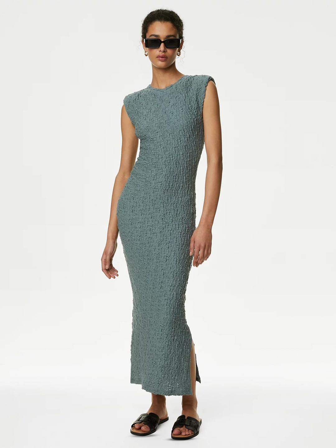 

Marks & Spencer Textured Round Neck Bodycon Maxi Dress, Grey melange