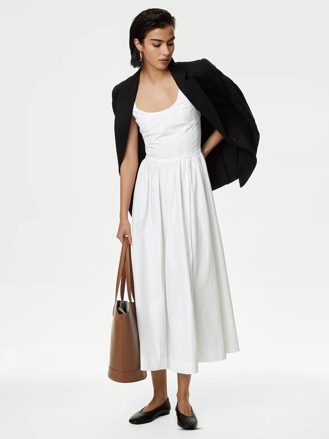 

Marks & Spencer Round Neck Fit & Flare Pure Cotton Midi Dress, White