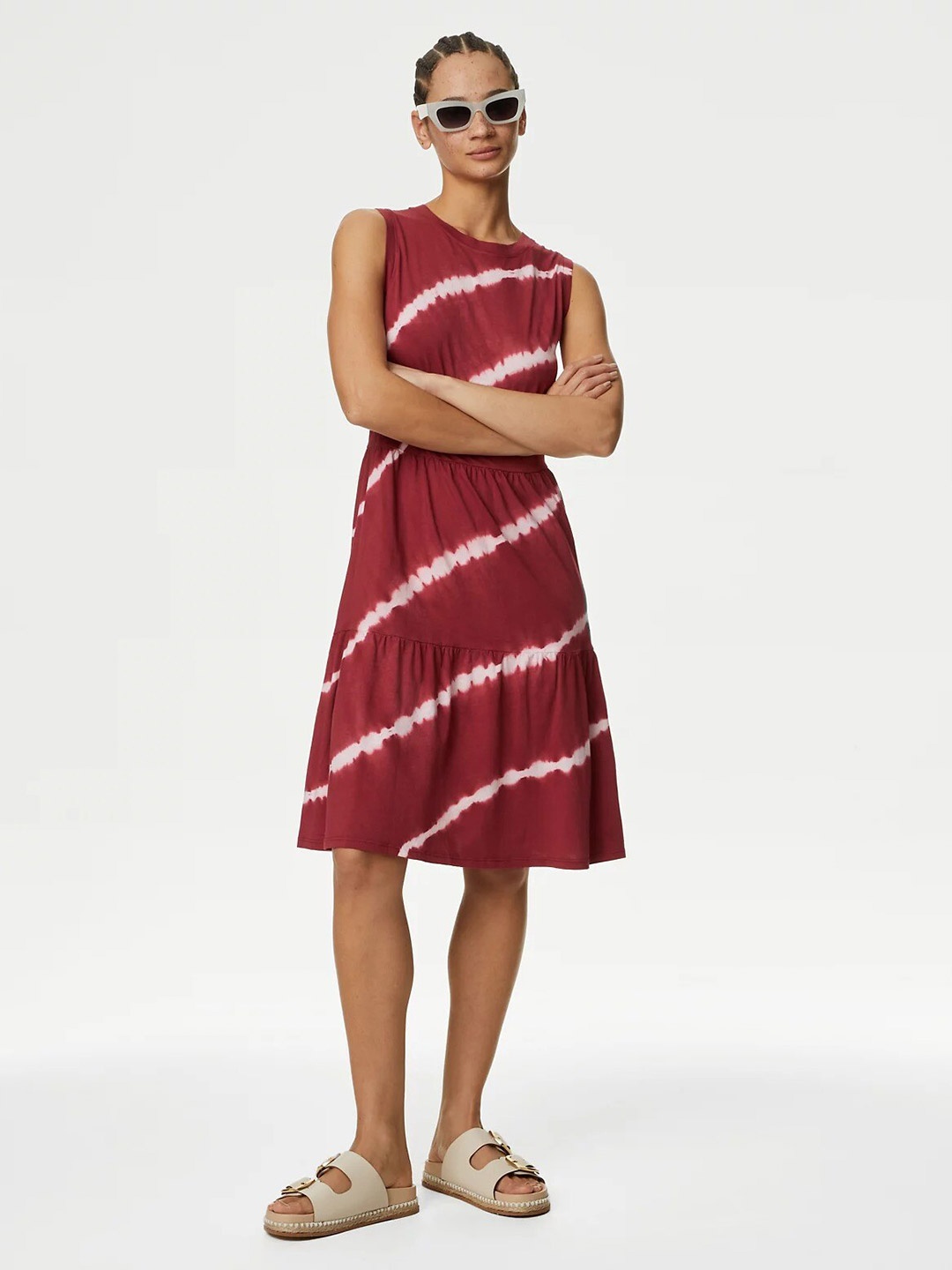 

Marks & Spencer Tie and Dye Pure Cotton A-Line Dress, Red