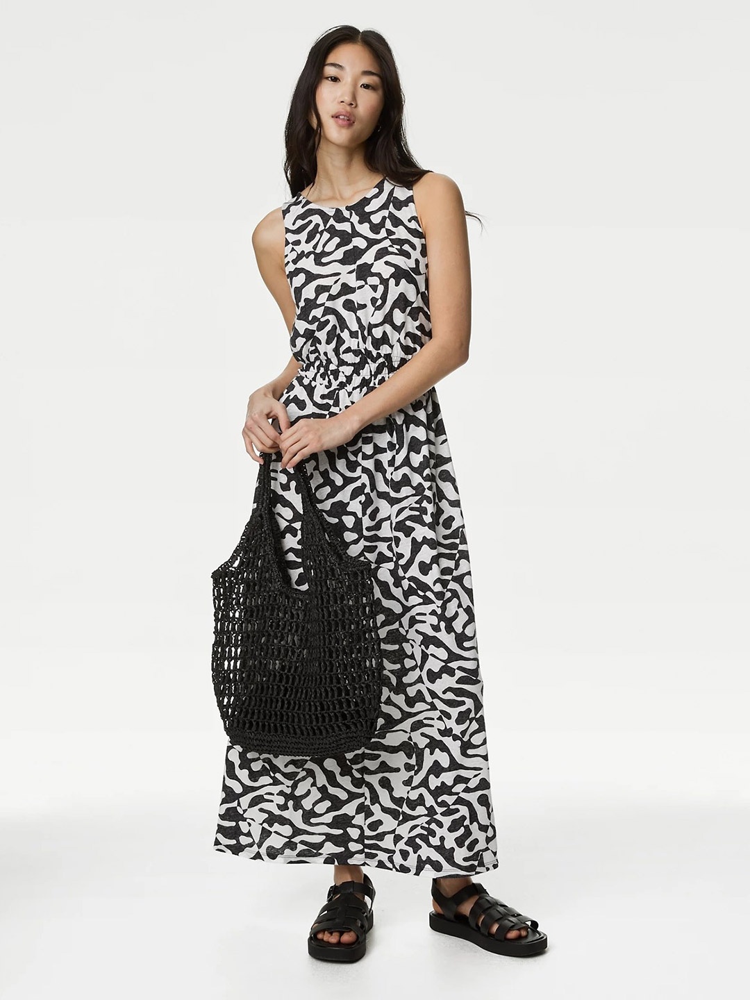 

Marks & Spencer Abstract Printed Round Neck Maxi Dress, Black