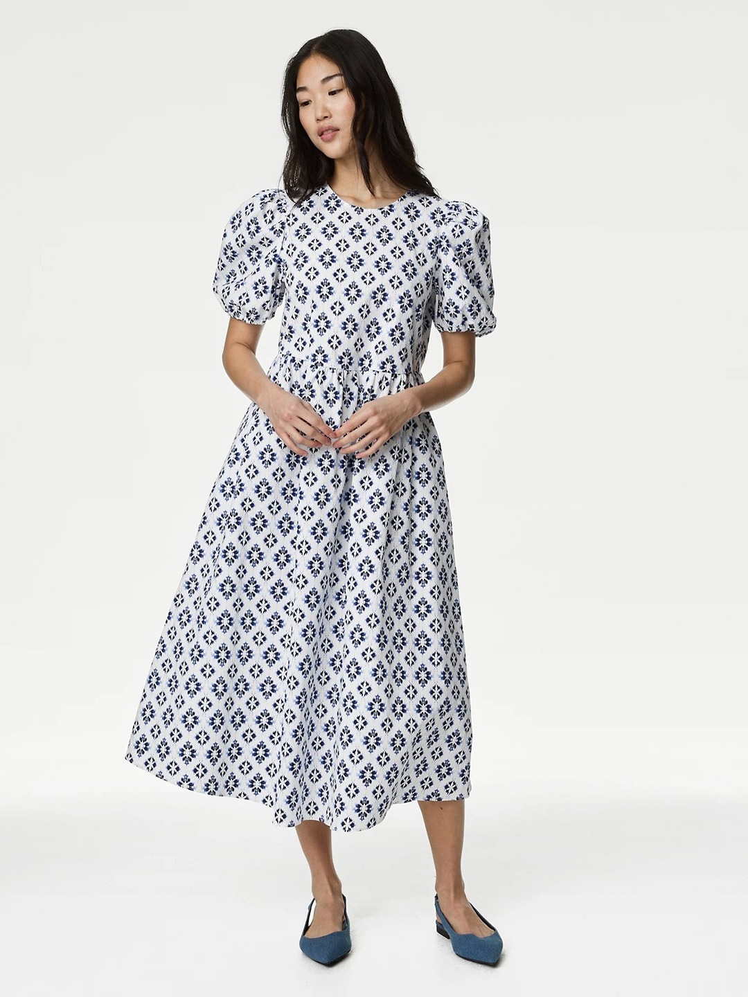 

Marks & Spencer Ethnic Motifs Printed Fit & Flare Midi Dress, Blue