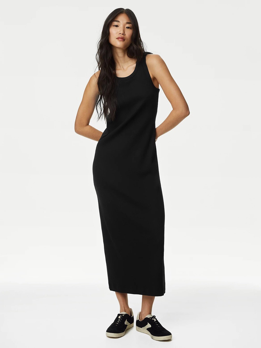 

Marks & Spencer Round Neck Cotton Bodycon Dress, Black