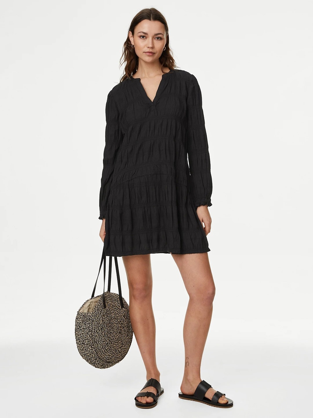 

Marks & Spencer Self Designed Mandarin Collar A-Line Mini Dress, Black