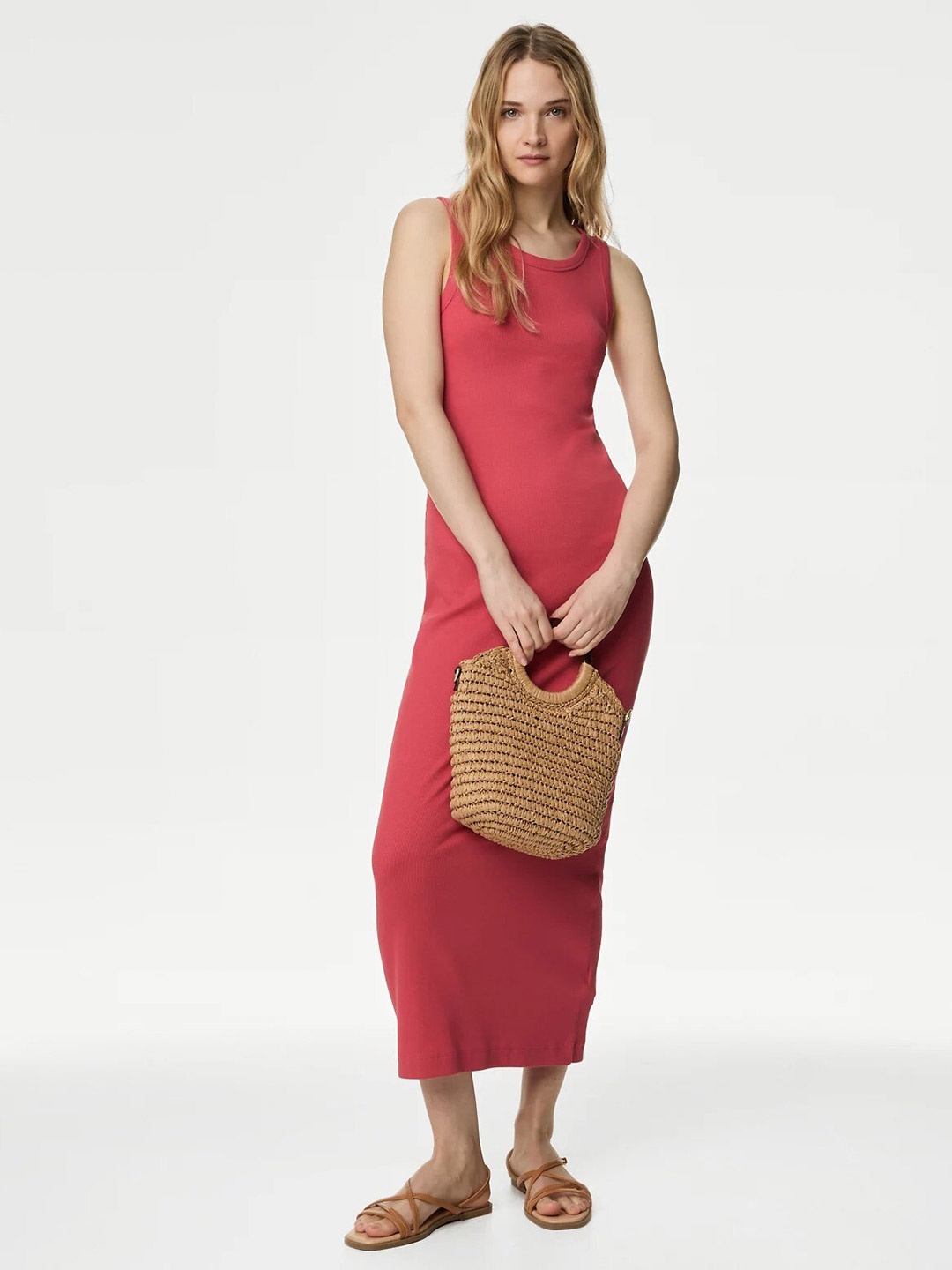 

Marks & Spencer Round Neck Sheath Midi Dress, Pink