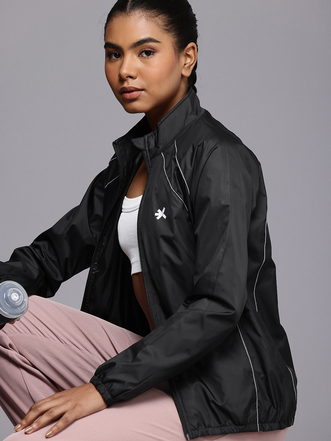 

HRX by Hrithik Roshan Rapid-Dry Antimicrobial Finish Running Sporty Jacket, Black