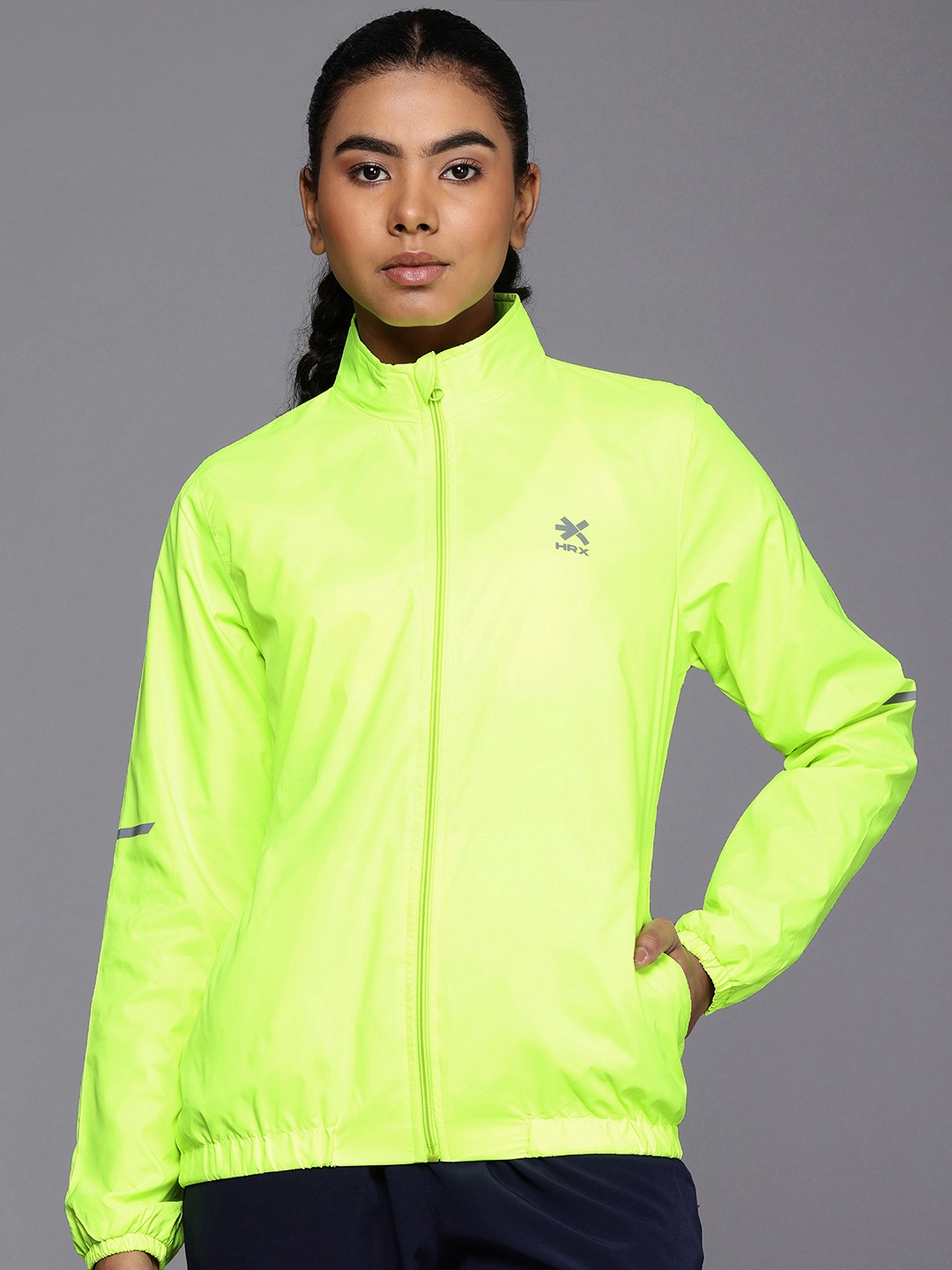 

HRX by Hrithik Roshan Mock Collar Rapid-Dry Antimicrobial Running Sporty Jacket, Green