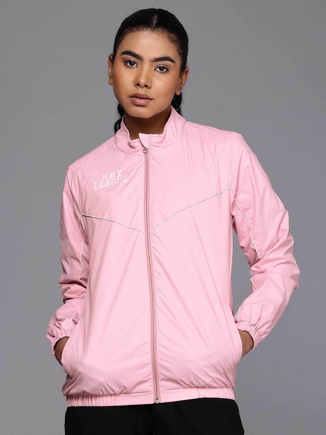 

HRX by Hrithik Roshan Mock Collar Rapid-Dry Antimicrobial Sporty Jacket, Pink