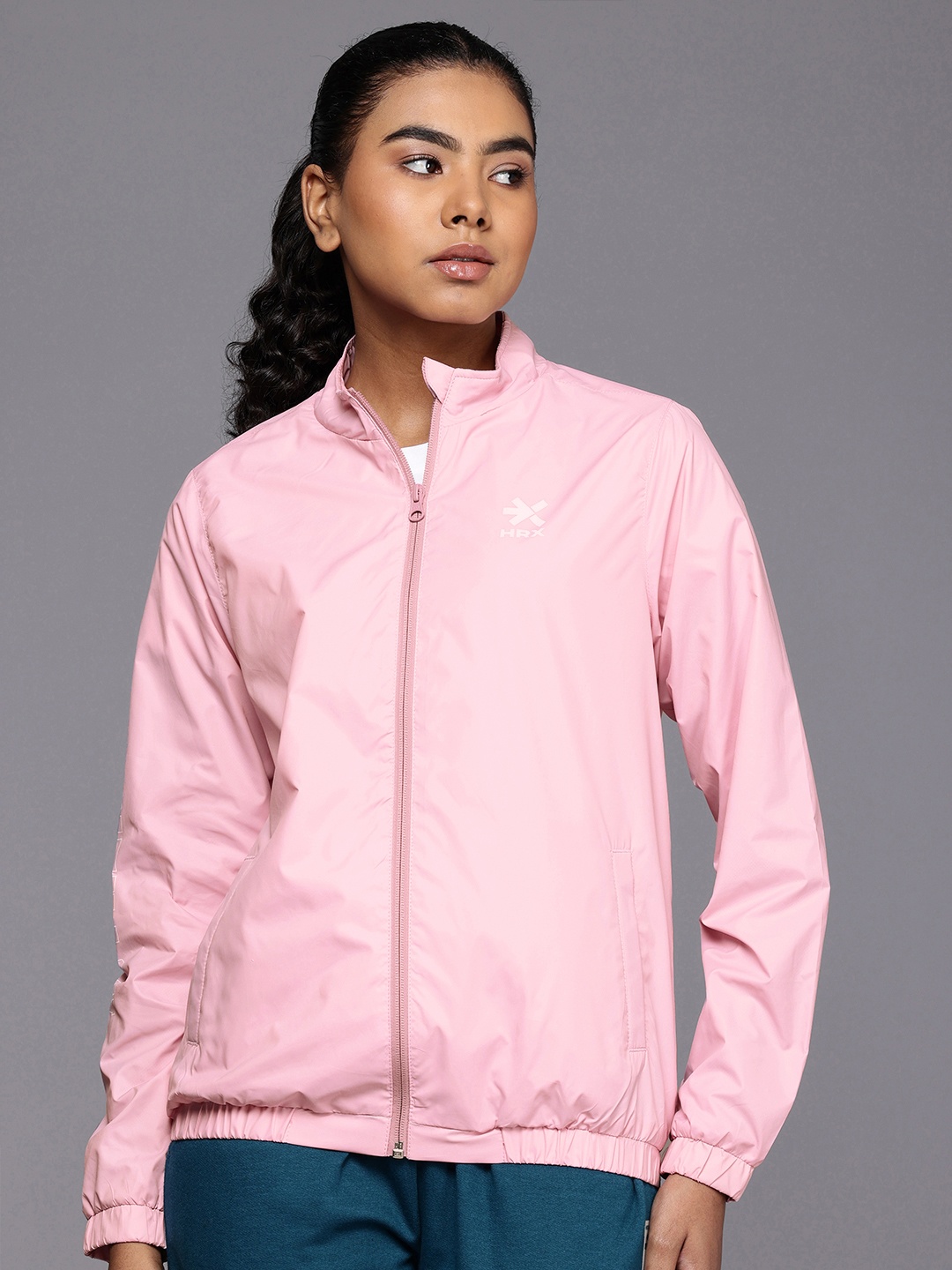 

HRX by Hrithik Roshan Mock Collar Rapid-Dry Antimicrobial Sporty Jacket, Pink