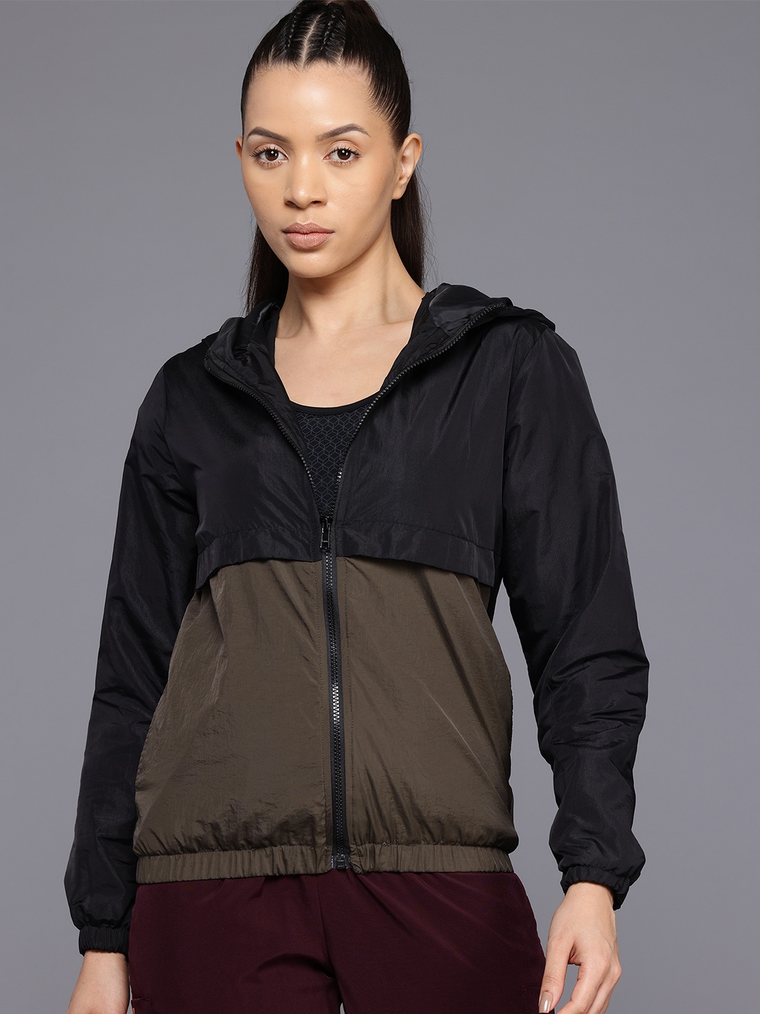 

HRX by Hrithik Rosha Rapid-Dry Colourblocked Outdoor Jacket, Olive