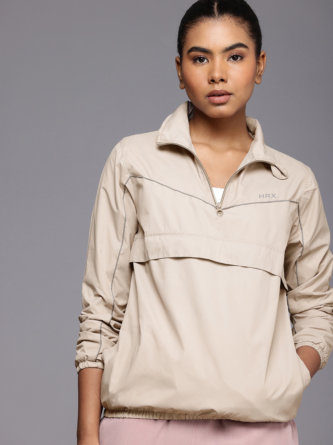 

HRX by Hrithik Roshan Rapid-Dry Antimicrobial Running Sporty Jacket, Beige