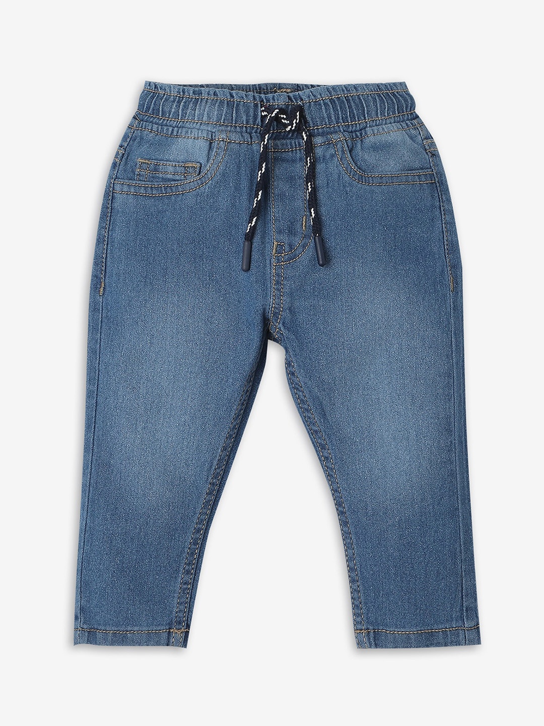 

R&B Boys Clean Look Cropped Mid-Rise Cotton Jeans, Blue