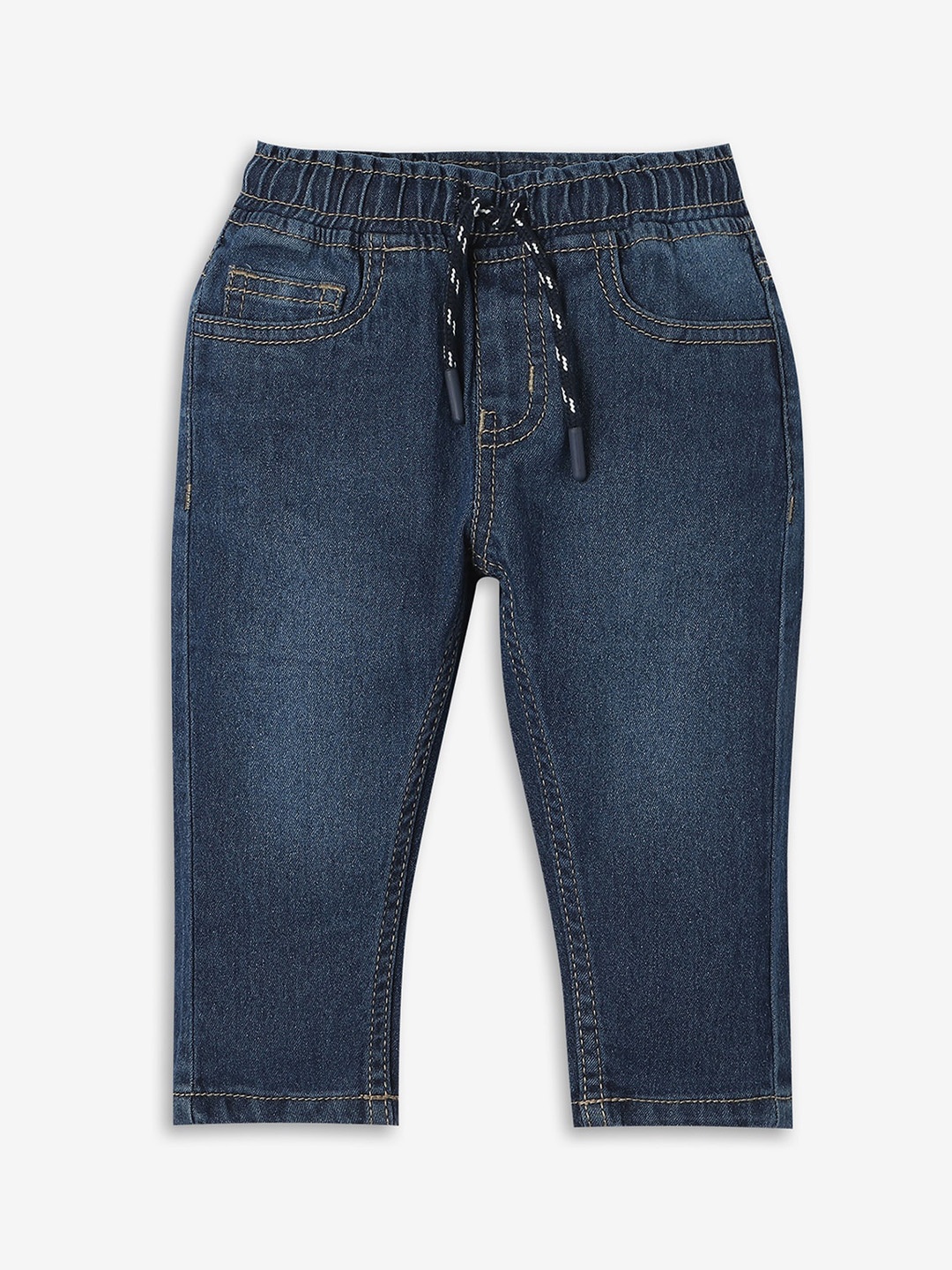 

R&B Boys Clean Look Cropped Mid-Rise Cotton Jeans, Blue