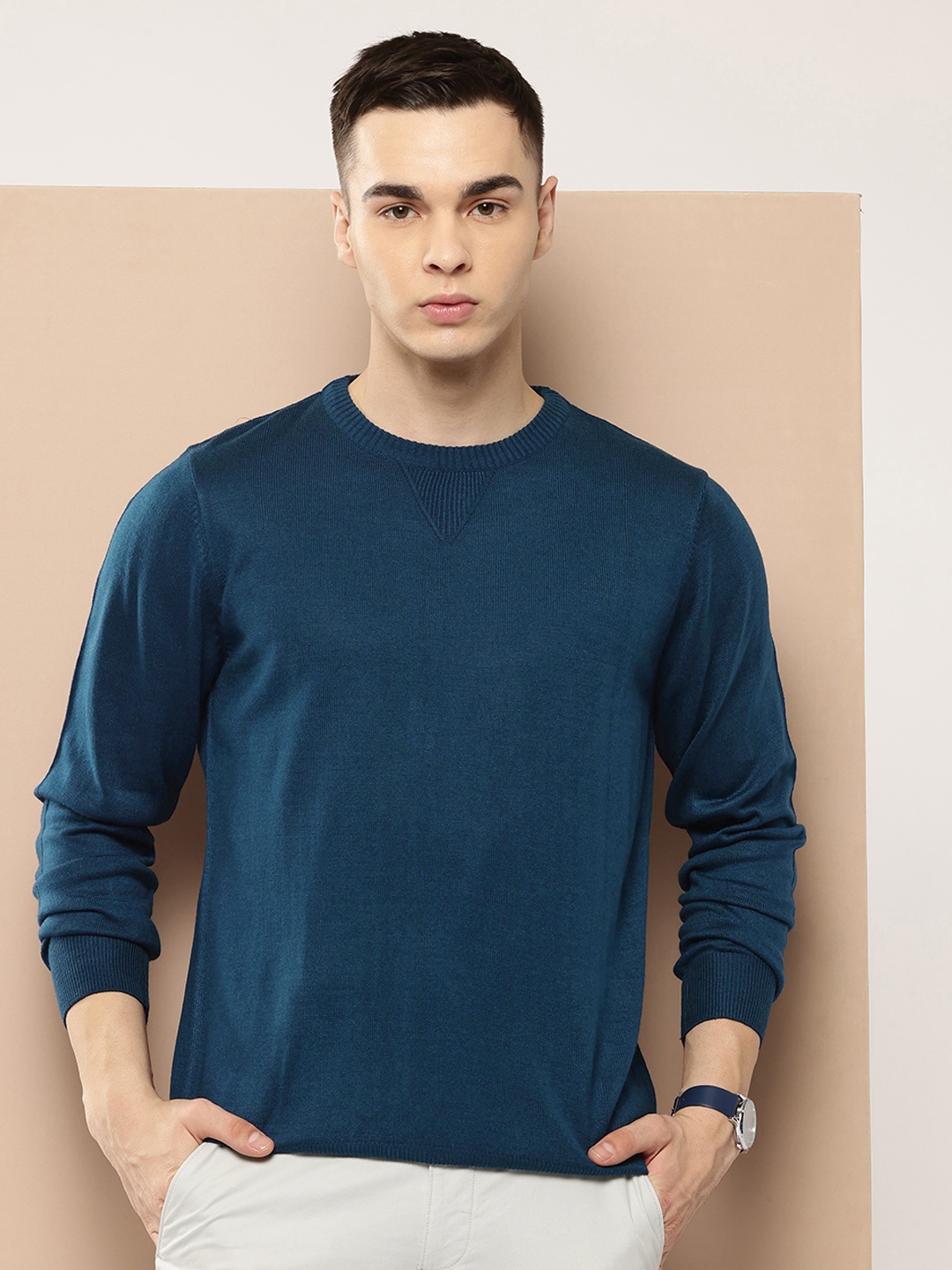 

INVICTUS Round-Neck Acrylic Pullover, Navy blue