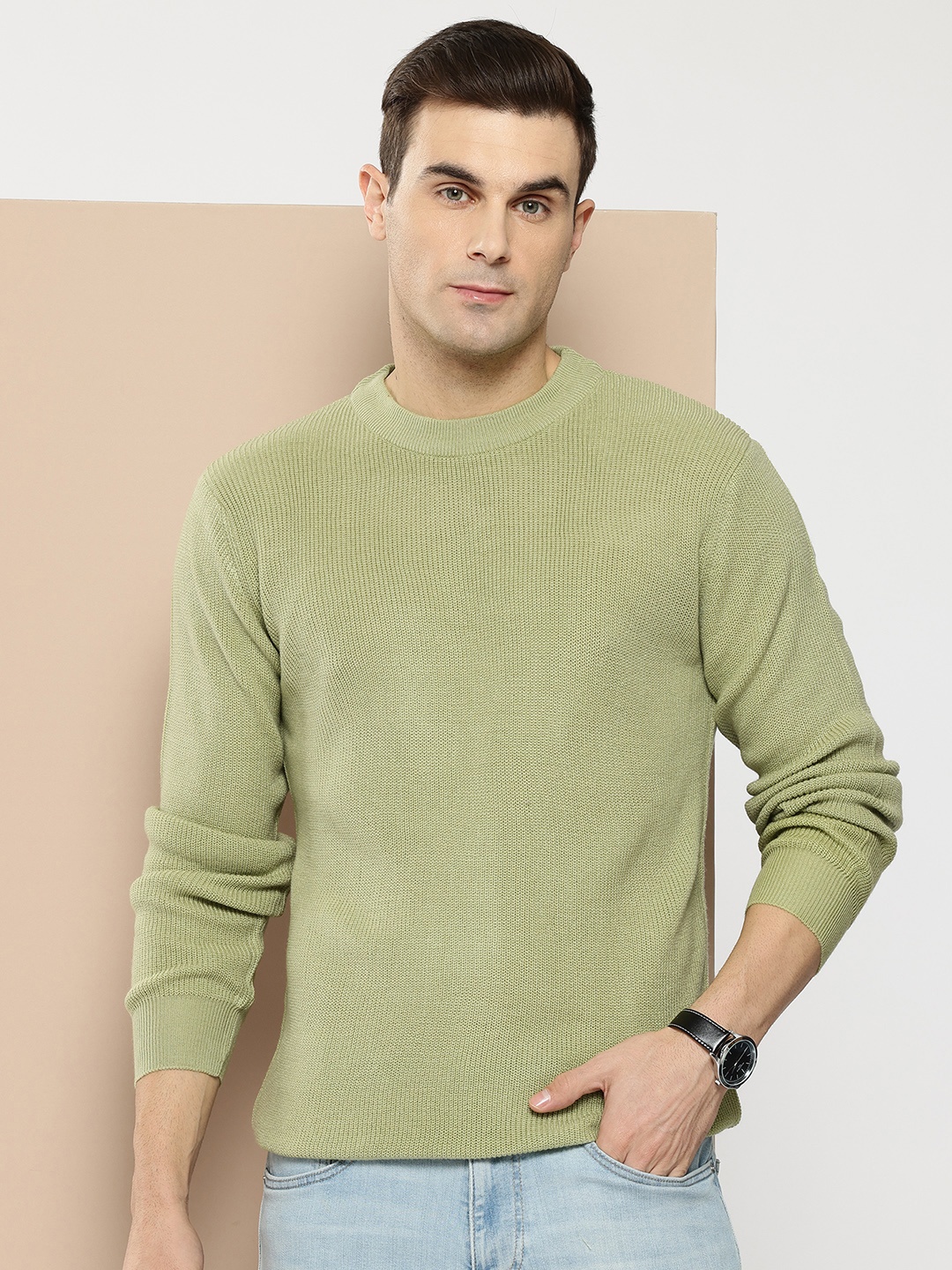 

INVICTUS Men Ribbed Acrylic Pullover, Green