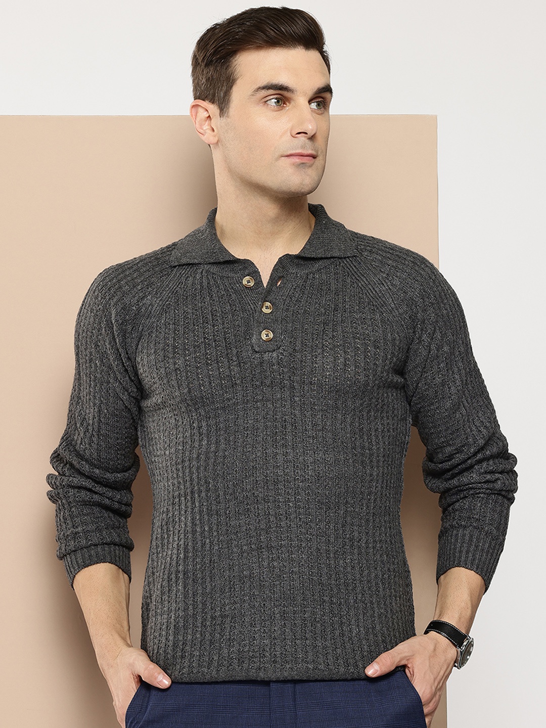

INVICTUS Ribbed Acrylic Pullover, Charcoal
