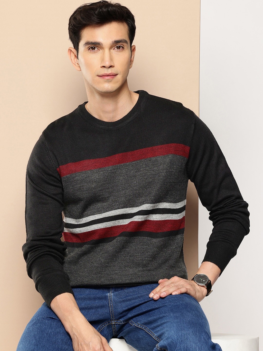 

INVICTUS Striped Long Sleeves Pullover, Black