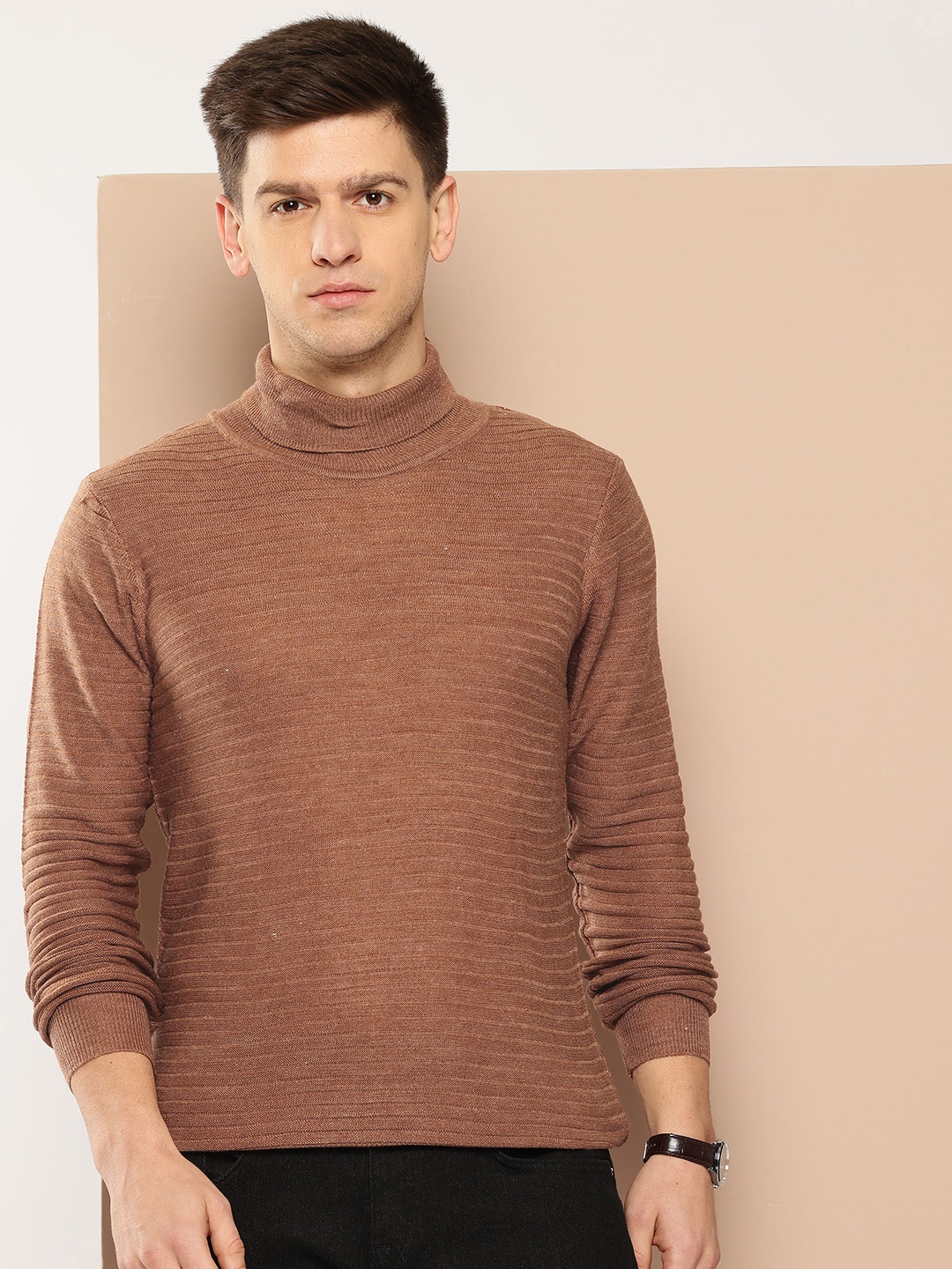 

INVICTUS Men Turtle Neck Acrylic Pullover, Beige