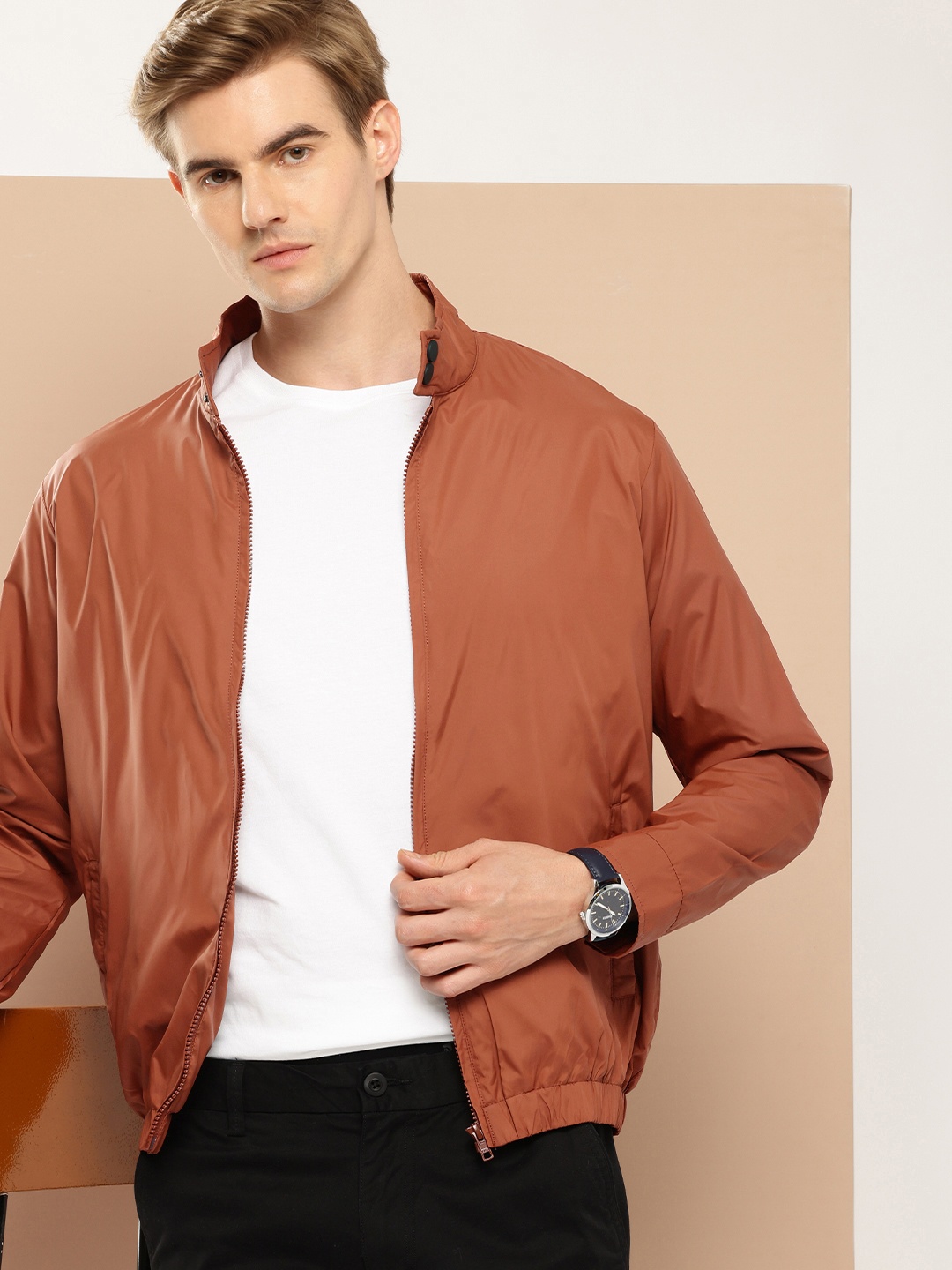 

INVICTUS Mock Collar Tailored Jacket, Rust