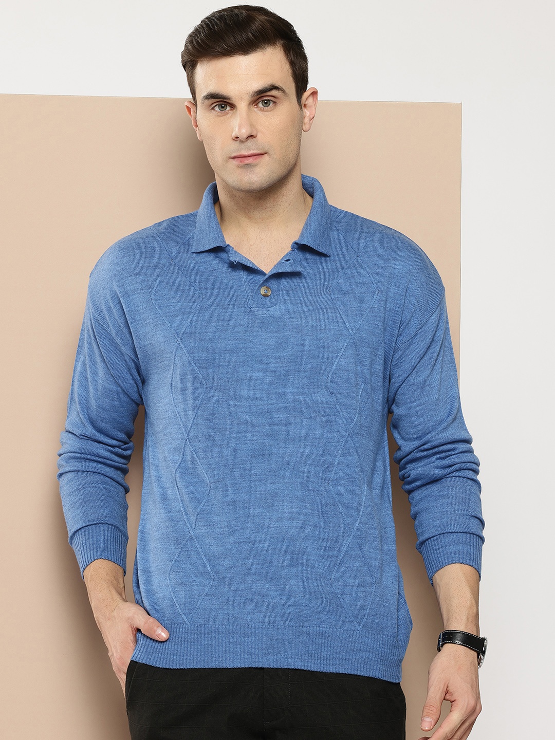 

INVICTUS Men Self Design Acrylic Pullover, Blue