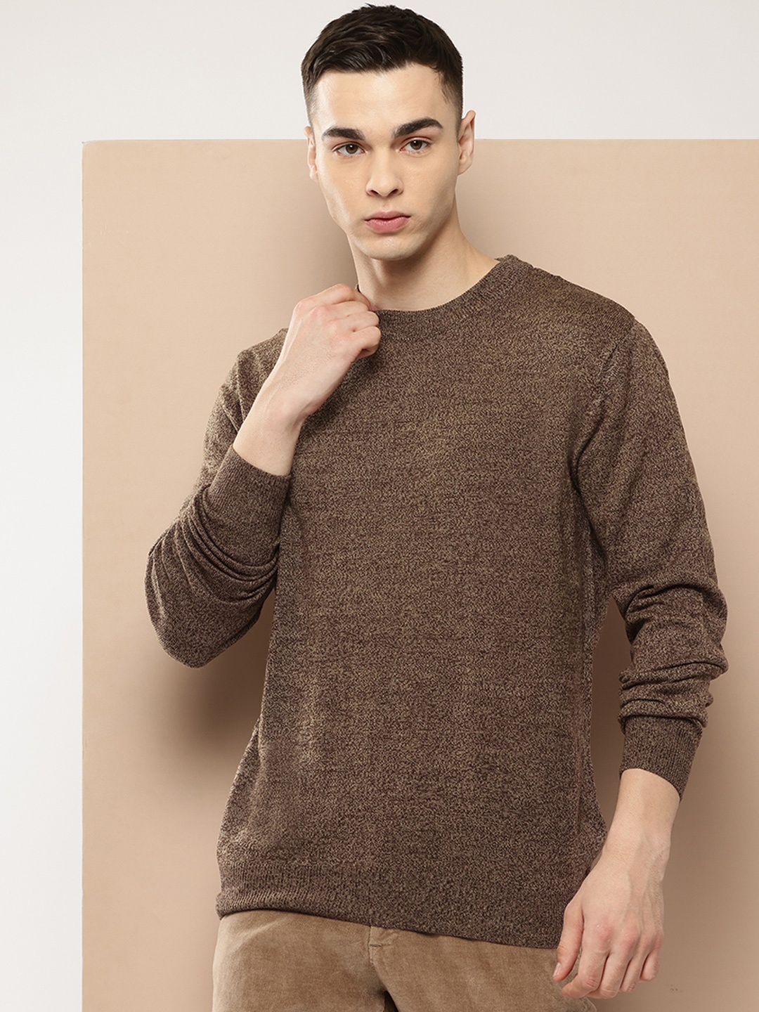 

INVICTUS Round-Neck Acrylic Pullover, Brown