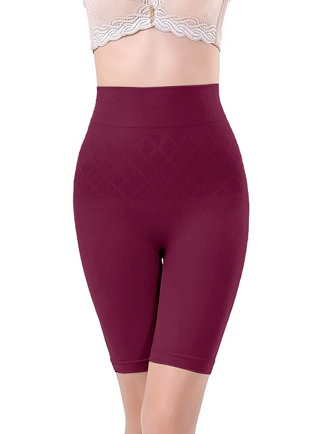 

Trendmalls High Waist With Anti Rolling Strips Shapewear, Maroon